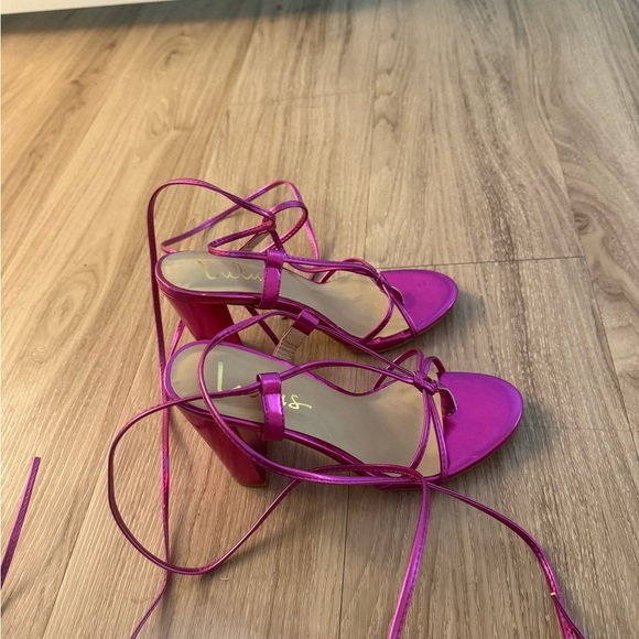 Lulus Hot Pink Metallic Lace Up Heels - Picture 6 of 6